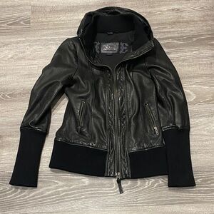 Mackage Black Women’s Leather Jacket with Ribbed Accents